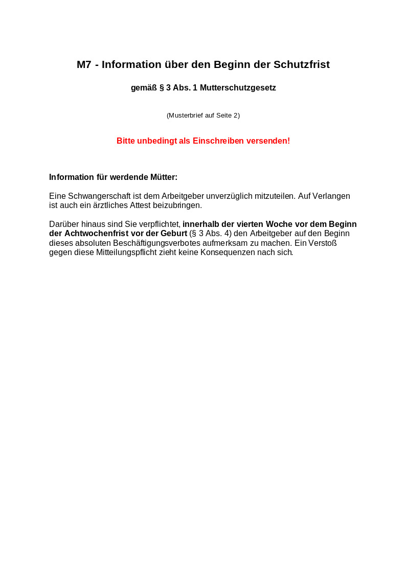 M7 - Information über den Beginn der Schutzfrist